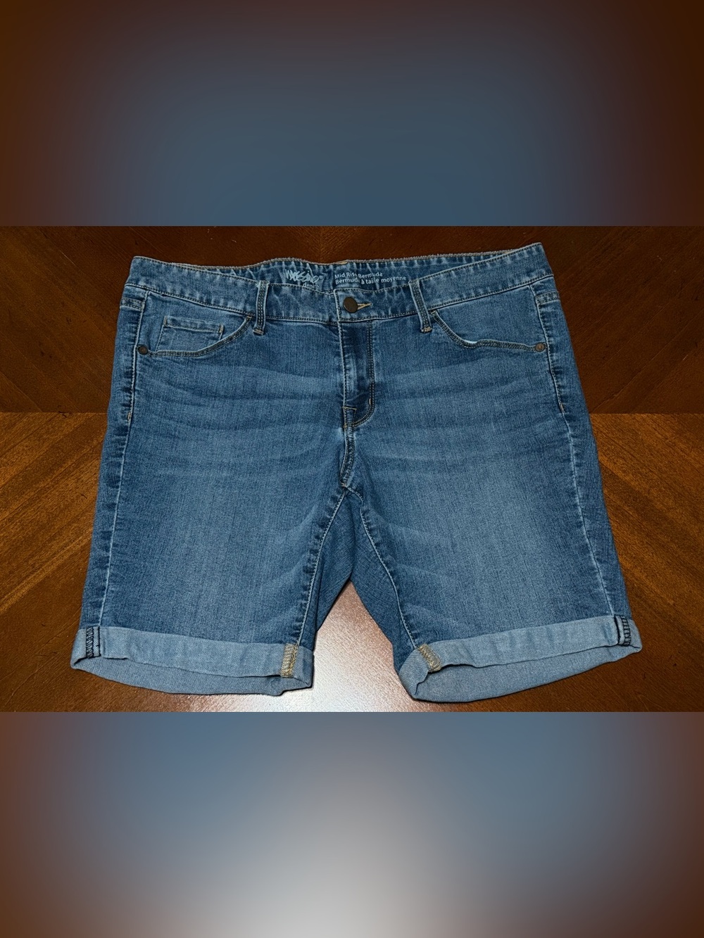 Casual Rolled-Cuff Denim Bermuda Shorts